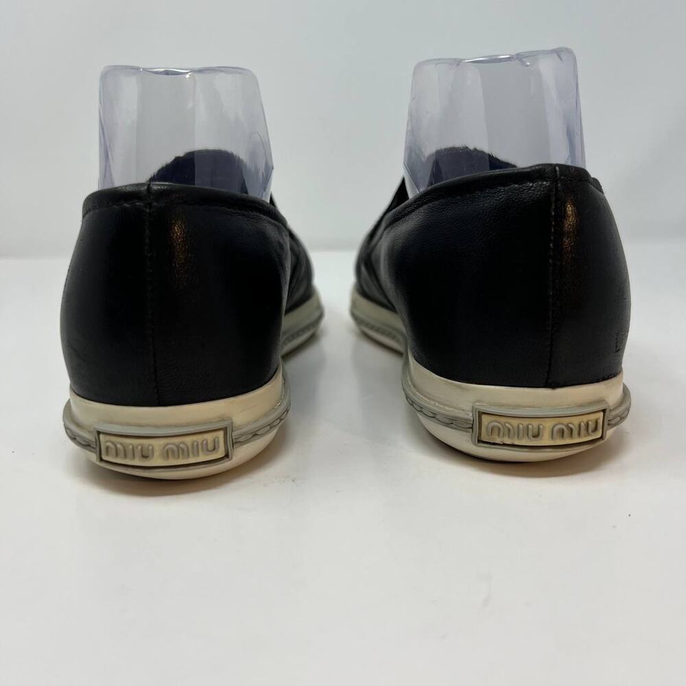 Miu Miu Loafers Women's 38.5 Black Leather Silver Toe Cap Slip On Luxury Shoes - Picture 8 of 16
